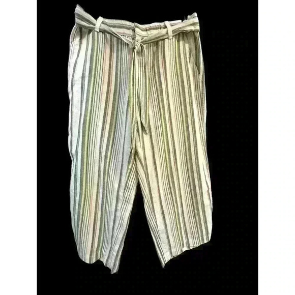 Liz Claiborne Multi Stripe Belted Crop Pants Size M Medium I Seam 22” - Picture 2 of 11